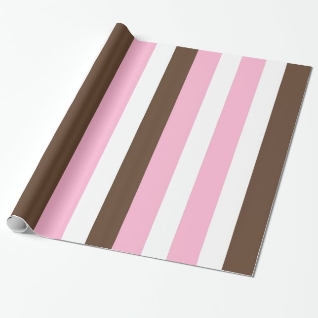 Papier Cadeau Bandes roses, chocolatées et blanches (Déroulé)