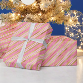 Papier Cadeau Bandes roses et or