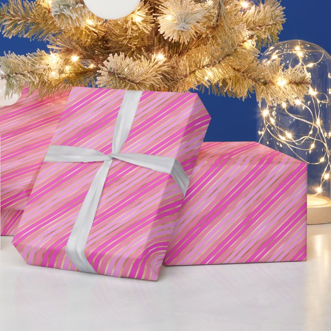 Papier Cadeau Bandes roses et or chaudes (Vacances)