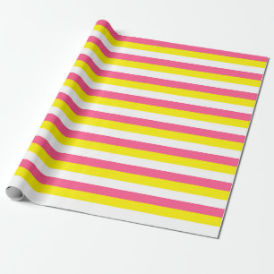 Papier Cadeau Bandes roses, jaunes et blanches chaudes