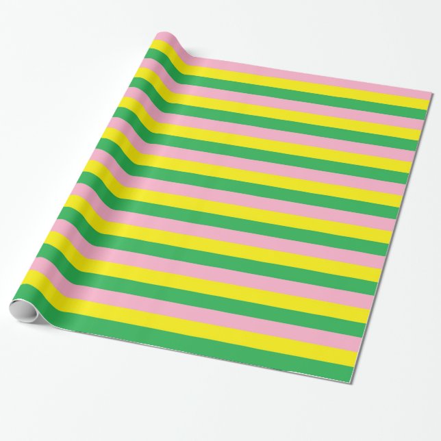 Papier Cadeau Bandes roses, jaunes et vertes (Déroulé)