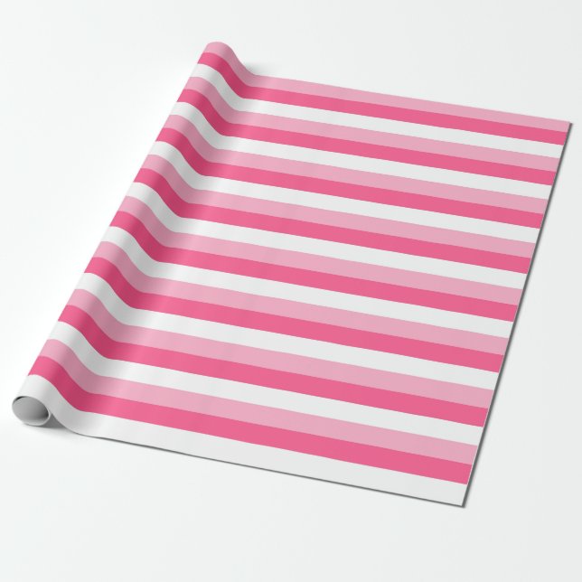 Papier Cadeau Bandes roses, roses chaudes et blanches (Déroulé)