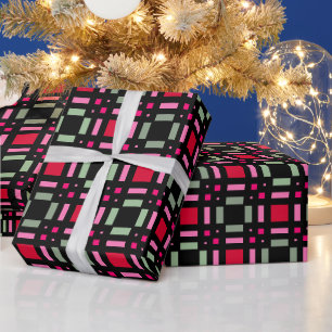 Papier Cadeau Bandes rouges rouges rouges vertes géométriques