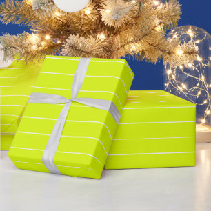 Papier Cadeau Bandes vert et blanc de néon chartreuse moderne