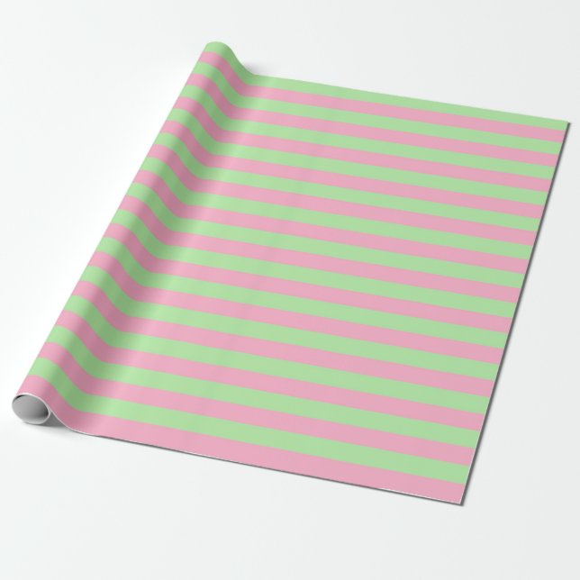 Papier Cadeau Bandes vertes et roses à la menthe (Déroulé)