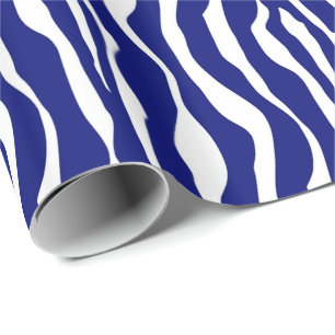 Papier Cadeau Bandes zébrées - Bleu foncé de cobalt et blanc
