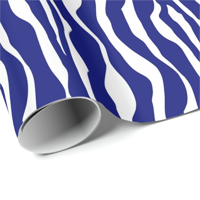 Papier Cadeau Bandes zébrées - Bleu foncé de cobalt et blanc (Coin rond)