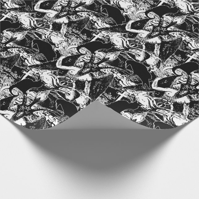 Papier Cadeau Baphomet Gothique Ravens et Chats (Coin)