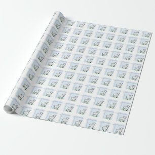 Papier Cadeau Baptême Agneau de garçon bleu, personnalisable