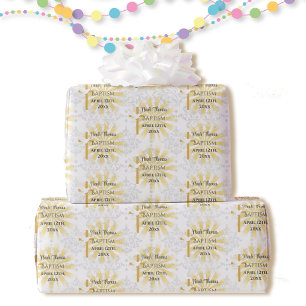 Papier Cadeau Baptême Ajouter Nom & Date Cross Dove White Damask