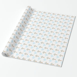 Papier Cadeau Baptême Bébé Garçon Papier d'enveloppement bleu