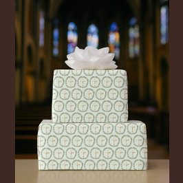 Papier Cadeau Baptême couronne d'olive et Croix d'or
