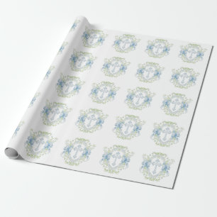 Papier Cadeau Baptême Croix Crest Verdure Baby Boy