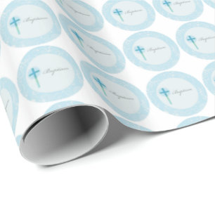 Papier Cadeau Baptême de garçon au dentelle bleue