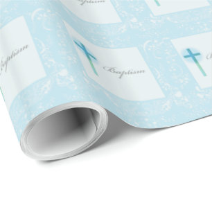 Papier Cadeau Baptême de garçon en dentelle bleue