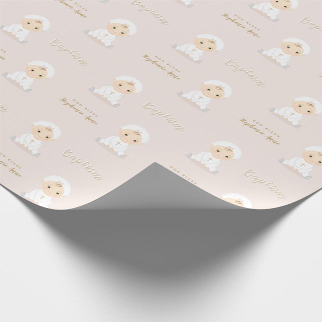 Papier Cadeau Baptême Fille Bébé avec Bonnet (Coin)