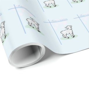 Papier Cadeau Baptême Garçon Agneau Bleu, Personnalisable