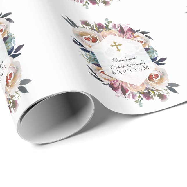 Papier Cadeau Baptême géométrique bleu-bleu-rose (Coin rond)