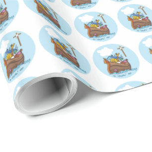 Papier Cadeau Baptême personnalisable de bébé de l'Arche de Noé,