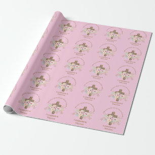 Papier Cadeau Baptême personnalisé et croix florale