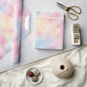 Papier Cadeau Barbe à papa rose bleu jaune Anniversaire