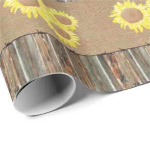 Papier Cadeau Barbelé et tournesols de Barnwood de toile de jut