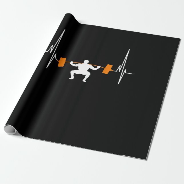 Papier Cadeau Barbell Poids Heartbeat Bodybuilding (Déroulé)