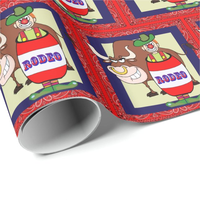 Papier Cadeau Baril Et Taureau De Rodéo Occidental (Coin rond)