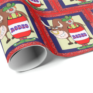 Papier Cadeau Baril et Taureau occidentaux de clown de rodéo