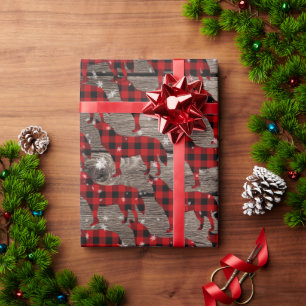 Papier Cadeau Barne de la neige Buffalo Plaid Wolf Howling