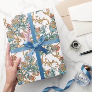 Papier Cadeau Baroque Floral Élégant Doré