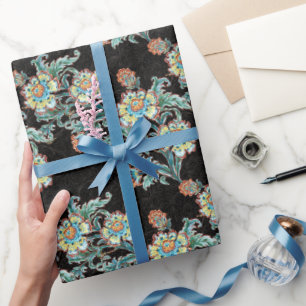 Papier Cadeau Baroque Floral Élégant Doré