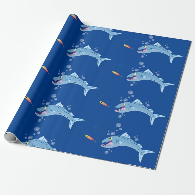 Papier Cadeau Barracuda poisson affamé de la pêche dessin animé (Déroulé)