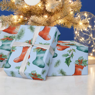 Papier Cadeau Bas de Noël Baies d'hiver Noël