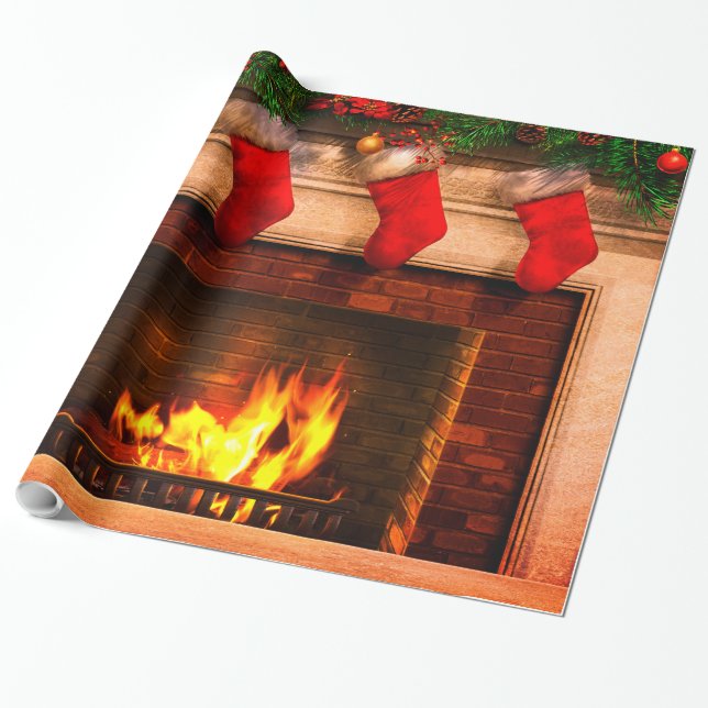 Papier Cadeau Bas de Noël et papier d'emballage de cheminée (Déroulé)