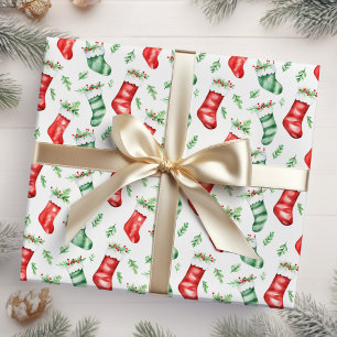 Papier Cadeau Bas de Noël rouges et verts
