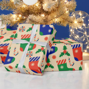 Papier Cadeau Bas de Noël, Sucre de canne, Holly Berry