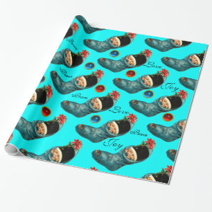 Papier Cadeau Bas mignon de Noël, turquoise de petit enfant