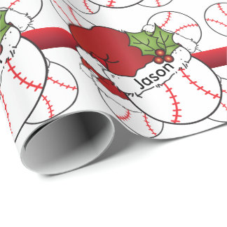 Papier Cadeau Baseball de Noël de Santa Hat | Nom do-it-yourself