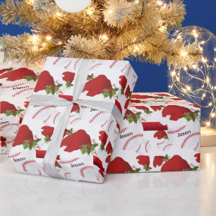 Papier Cadeau Baseball de Noël Texte DO-IT-YOURSELF