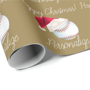 Papier Cadeau Baseball personnalisé Noël Père Noël Vacances enve