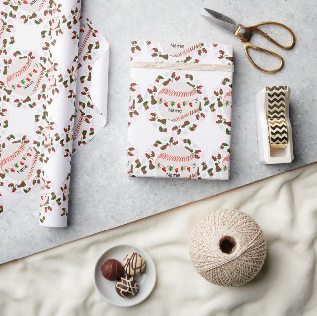 Papier Cadeau Baseball pour Noël avec le nom des enfants (Artisanat)