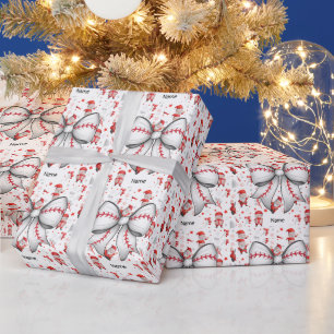 Papier Cadeau Baseball pour Noël avec le Père Noël