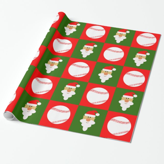 Papier Cadeau Baseballs & Santa Clause Joueur de baseball Noël (Déroulé)