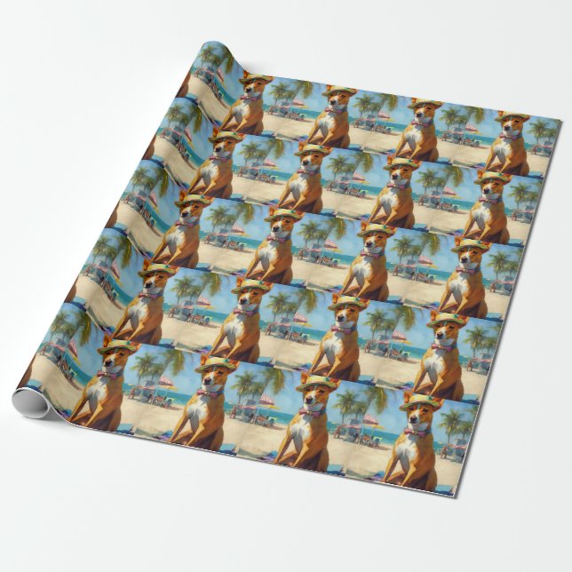 Papier Cadeau Basenji sur la plage, cadeau d'été pour les amoure (Déroulé)
