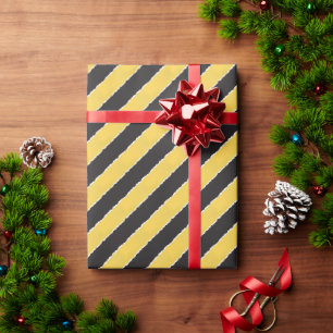 Papier Cadeau Basique Black Gold Stripes Faux Tordu Noël