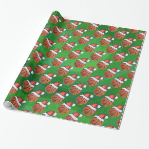 Papier Cadeau Basket-ball de Santa Hat sur Green