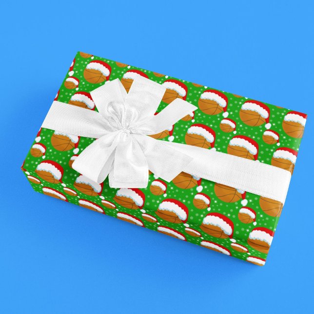 Papier Cadeau Basket-ball portant Père Noël Casquette et flocons (Créateur téléchargé)