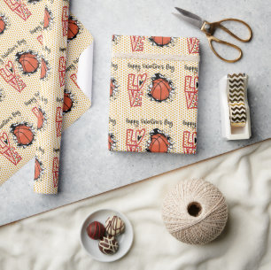 Papier Cadeau Basket-ball Saint-Valentin du joueur avec amour