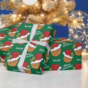 Papier Cadeau Basket-ball Santa Chapeau sur l'Arrière - plan ver